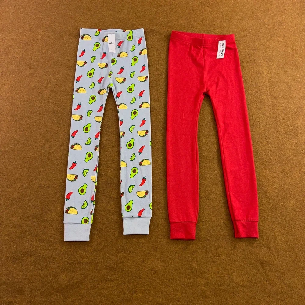 Old Navy Kids 6T Red Blue Taco Avocado Print Snug Fit Pajama Leggings 2-Pack NWT